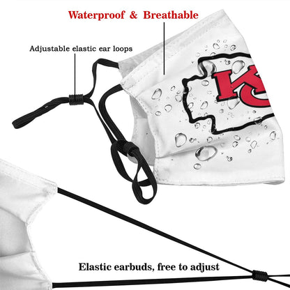 Print White Football Personalized Kansas City Chiefs Adult Dust Mask With Filters PM 2.5