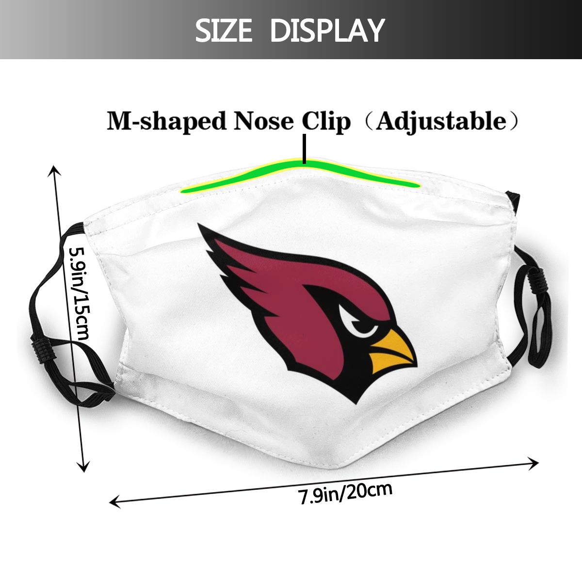 Print Football Personalized White Arizona Cardinals Adult Face Mask With Filters PM 2.5