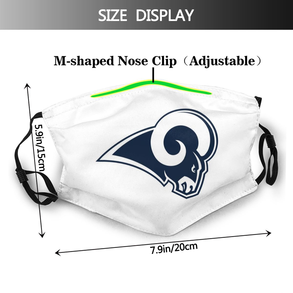 Print Football Personalized White Los Angeles Rams Adult Dust Face Mask With Filters PM 2.5