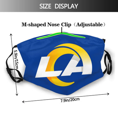 Print Football Personalized Blue Los Angeles Rams Adult Dust Face Mask With Filters PM 2.5