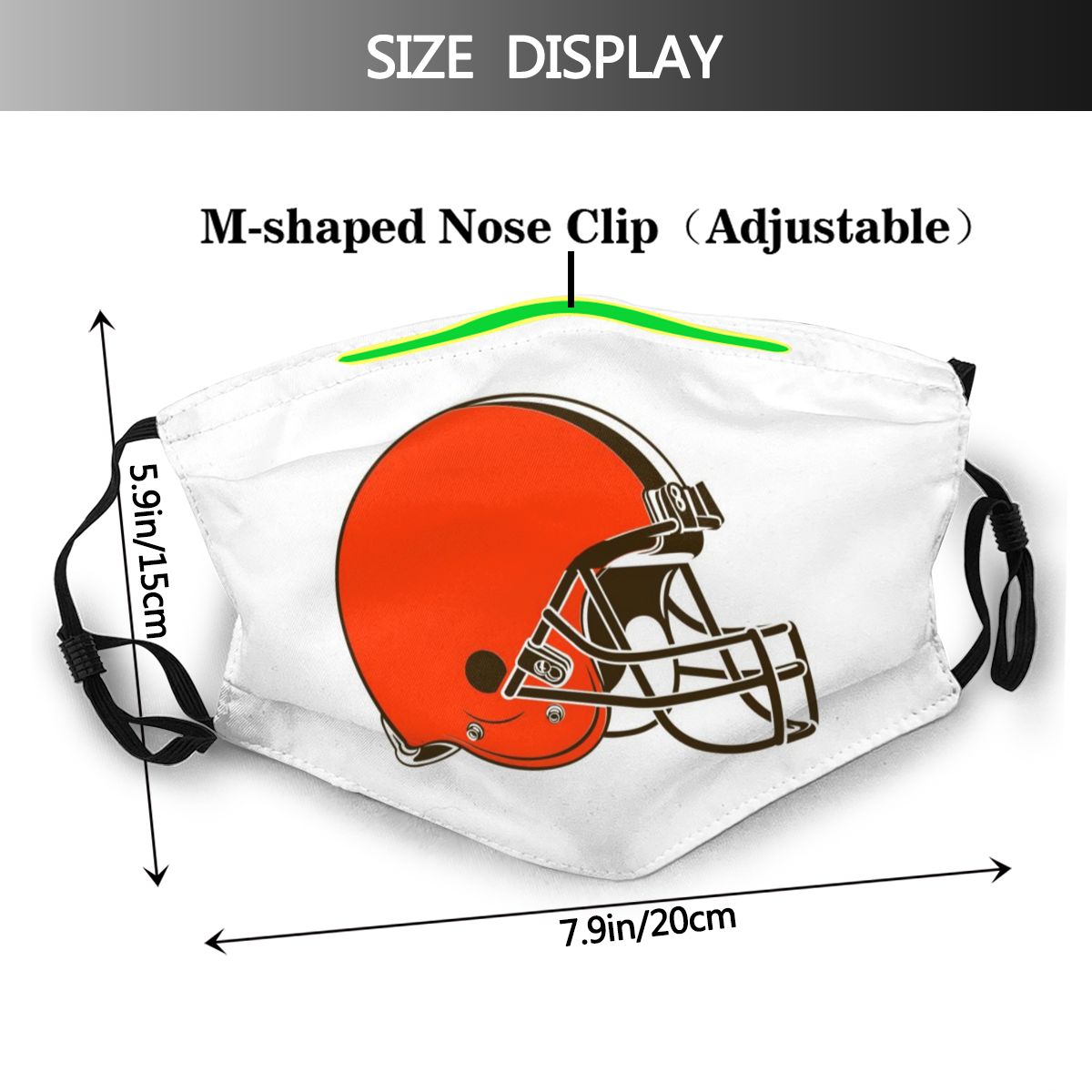 White Print Football Personalized Cleveland Browns Adult Dust Mask With PM 2.5 Filters