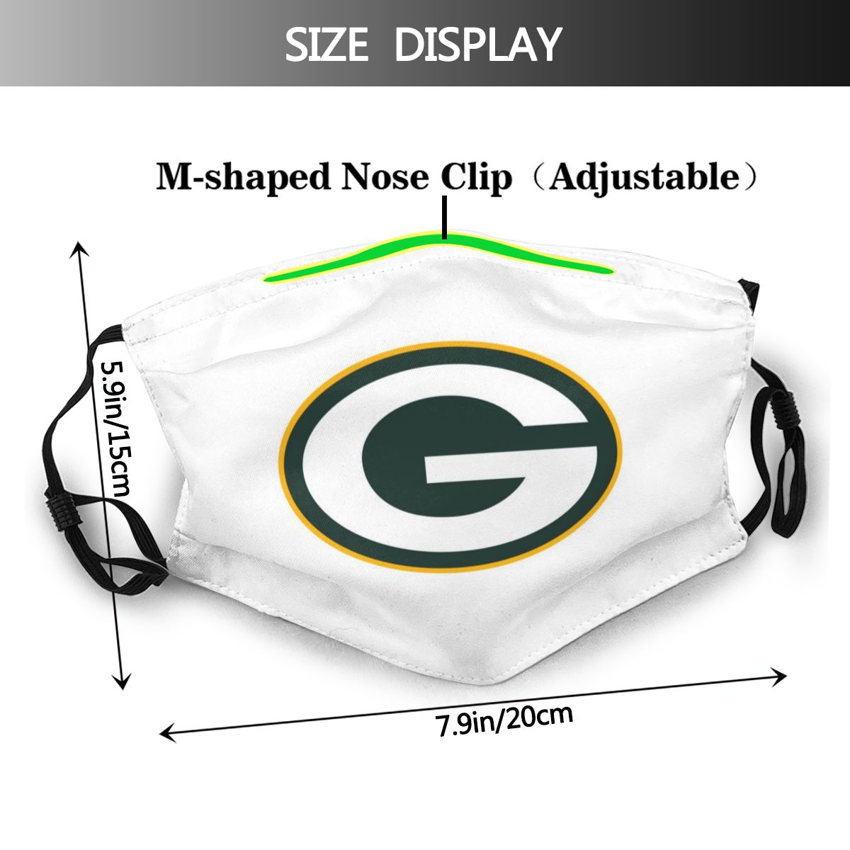 White Print Football Personalized Green Bay Packers Adult Dust Mask With PM 2.5 Filters