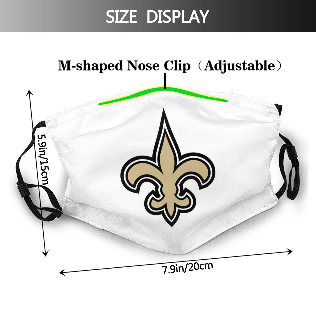 Print Football Personalized White New Orleans Saints Adult Dust Mask Gold With PM 2.5 Filter