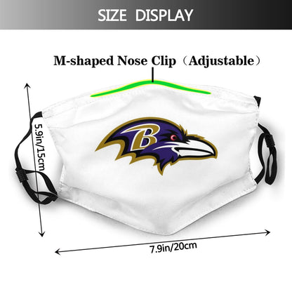 Print Football Personalized White Baltimore Ravens Adult Dust Mask With Filters PM 2.5