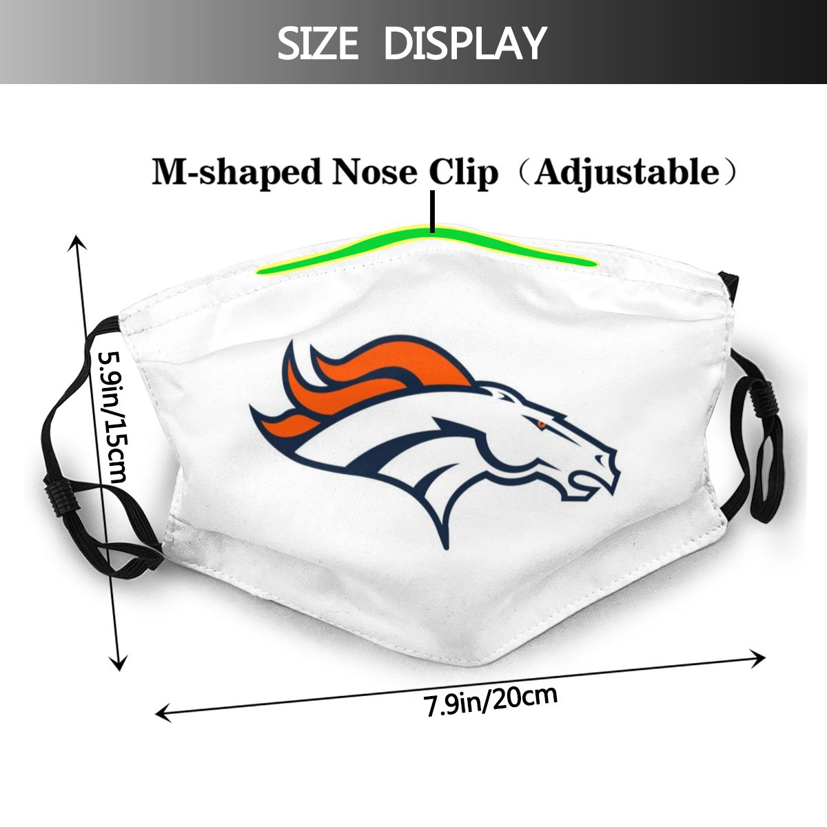White Print Football Personalized Denver Broncos Adult Dust Mask With Filters PM 2.5