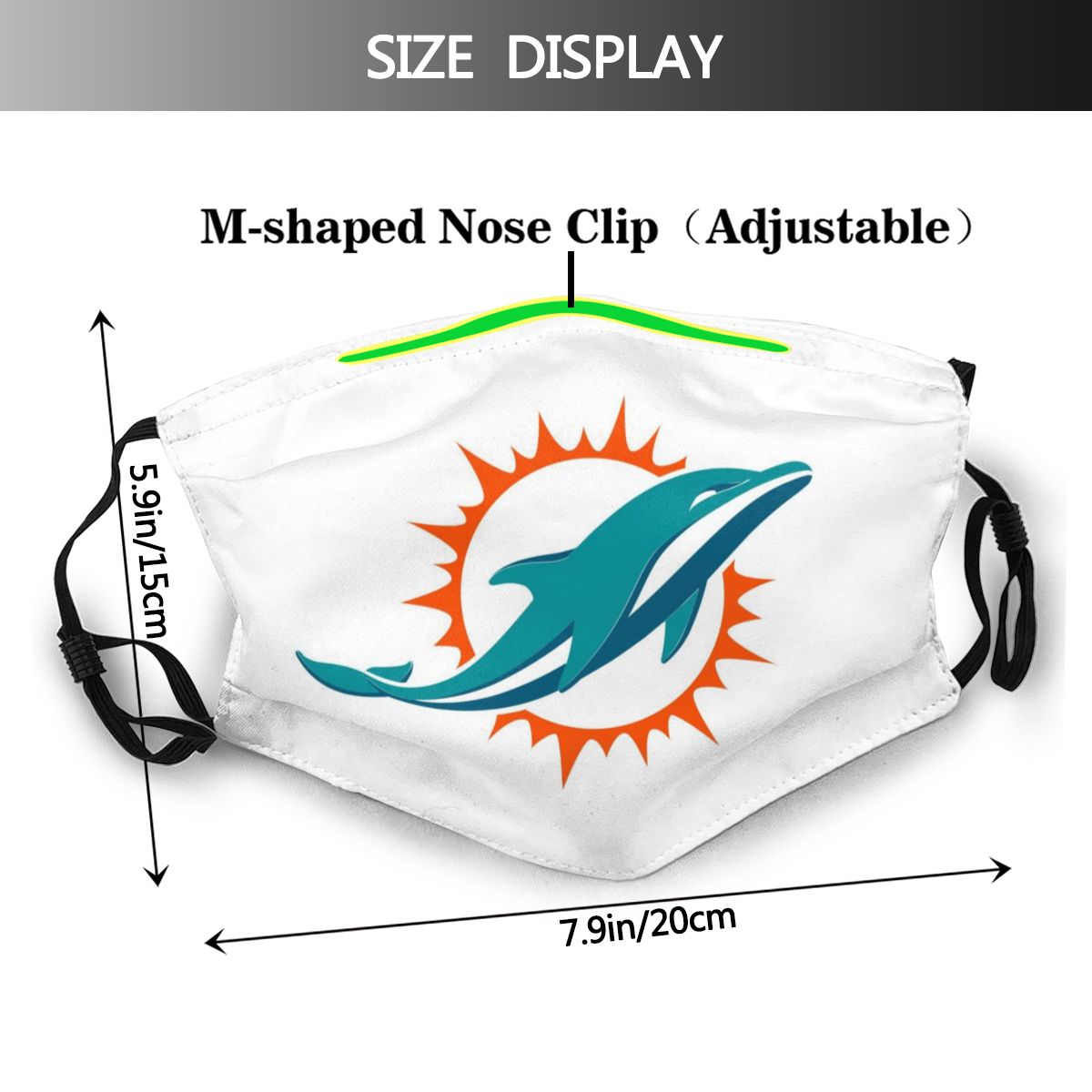 Print Football Personalized White Miami Dolphins Adult Dust Mask With Filters PM 2.5