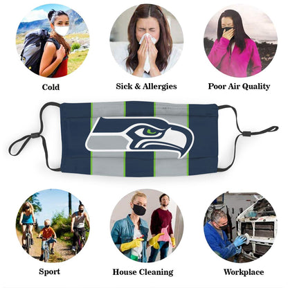 Custom Football Personalized S.Seahawk 01- Navy Dust Face Mask With Filters PM 2.5