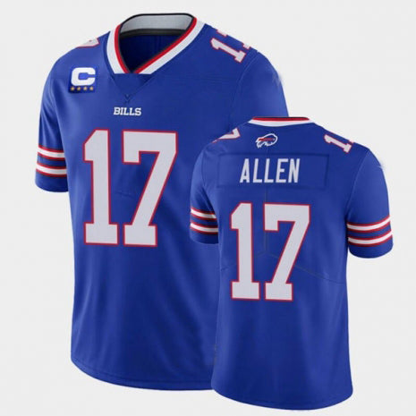 B.Bills #17 Josh Allen Royal With 4-star C Patch 2022 Vapor Untouchable Limited Stitched Jersey American Football Jerseys