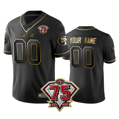 Custom Football San Francisco 49ers  Black Golden Stitched American Football Jersey