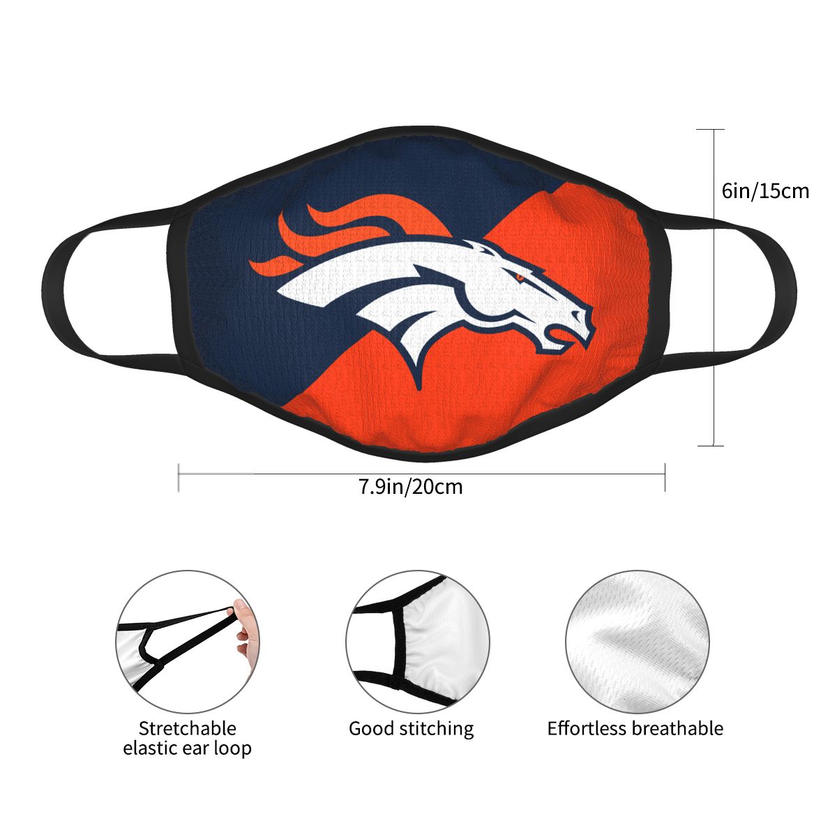 Custom Football Personalized Denver Broncos Dust Face Mask With Filters PM 2.5