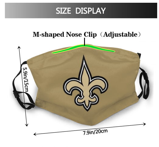 Print Football Personalized New Orleans Saints Adult Dust Mask Gold With PM 2.5 Filter