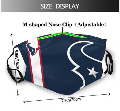 Football Personalized Houston Texans Face Cover Dust Face Mask With Filters PM 2.5