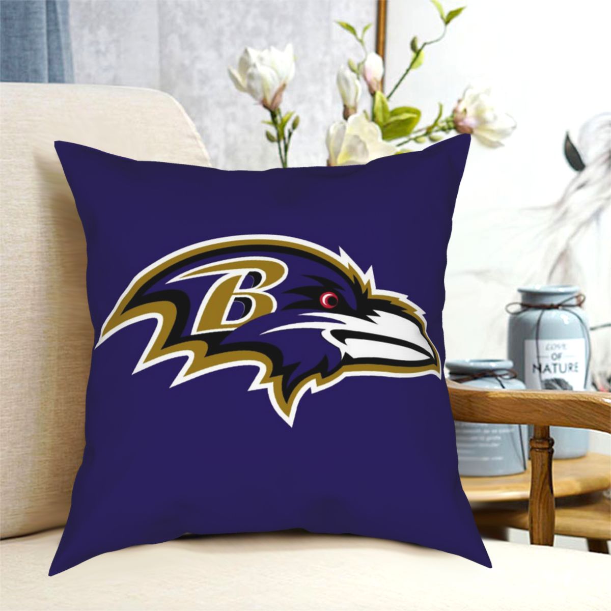 Custom Decorative Football Pillow Case Baltimore Ravens Purple Pillowcase Personalized Throw Pillow Covers