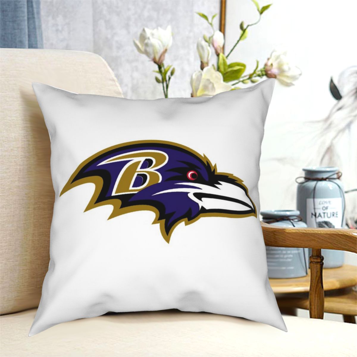 Custom Decorative Football Pillow Case Baltimore Ravens White Pillowcase Personalized Throw Pillow Covers