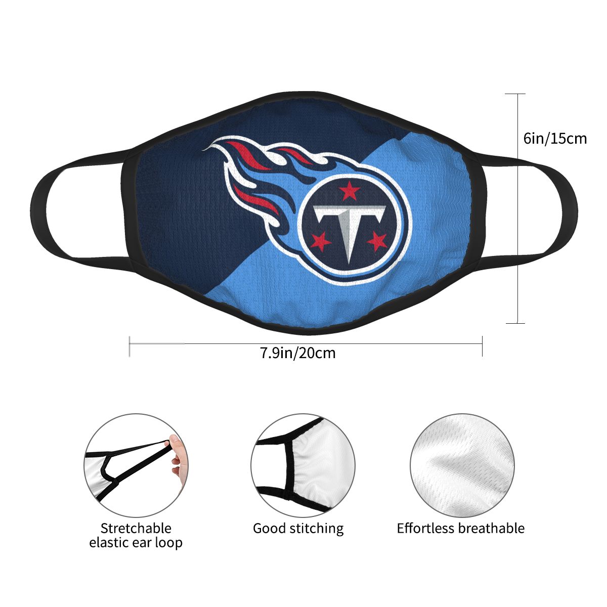 Custom Football Personalized Tennessee Titans Dust Face Mask With Filters PM 2.5