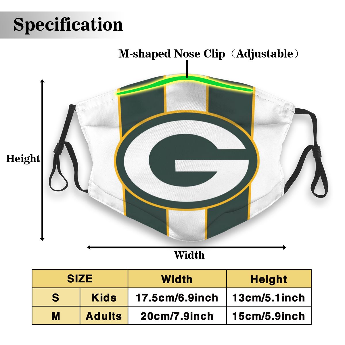 Custom Football Personalized GB Packer 01-White Dust Face Mask With Filters PM 2.5