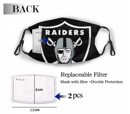 Print Football Personalized Oakland Raiders Adult Dust Mask Black With PM 2.5 Filter