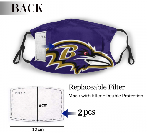 Print Football Personalized Baltimore Ravens Adult Dust Mask With Filters PM 2.5