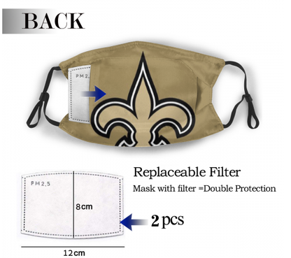 Print Football Personalized New Orleans Saints Adult Dust Mask Gold With PM 2.5 Filter