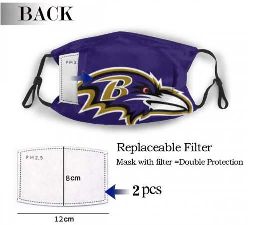 4 Pack Personalized Football Baltimore Ravens Adult Dust Mask With Filters PM 2.5