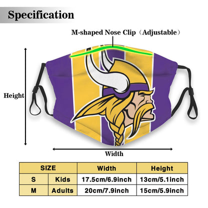 Custom Football Personalized MN. Viking 01- Purple Dust Face Mask With Filters PM 2.5