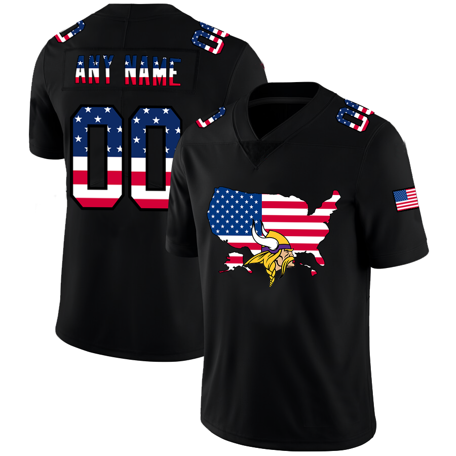 Custom Minnesota Vikings Football Black Limited Fashion Flag Stitched Jerseys