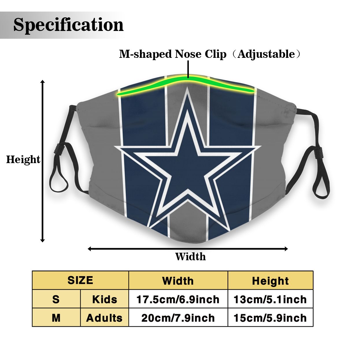 Custom Football Personalized D.Cowboy 01-Grey Dust Face Mask With Filters PM 2.5