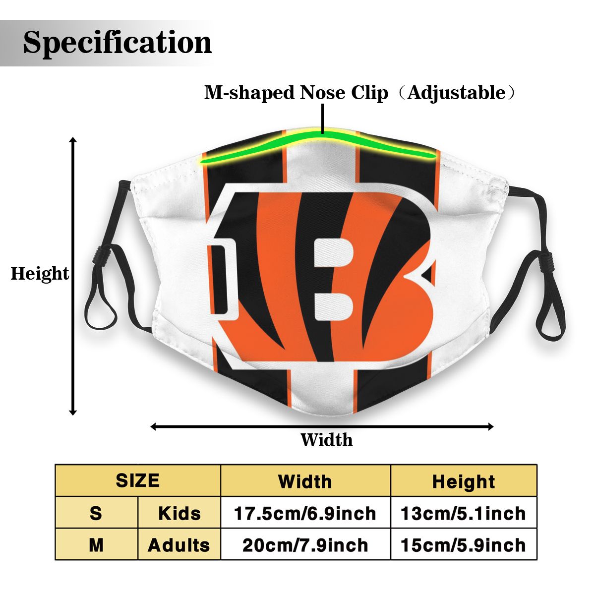 Custom Football Personalized C.Bengal 01-White Dust Face Mask With Filters PM 2.5