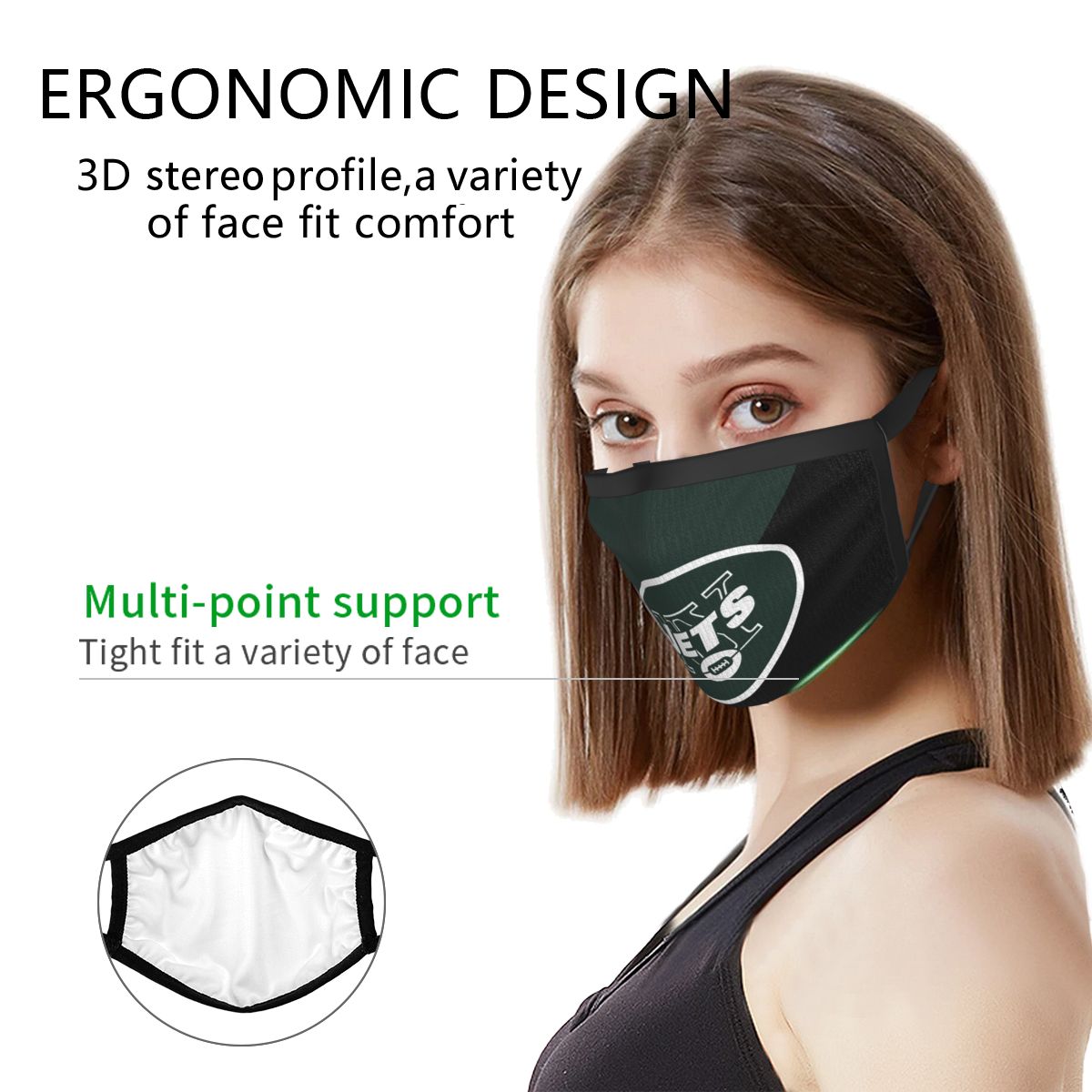 Custom Football Personalized New York Jets Dust Face Mask With Filters PM 2.5