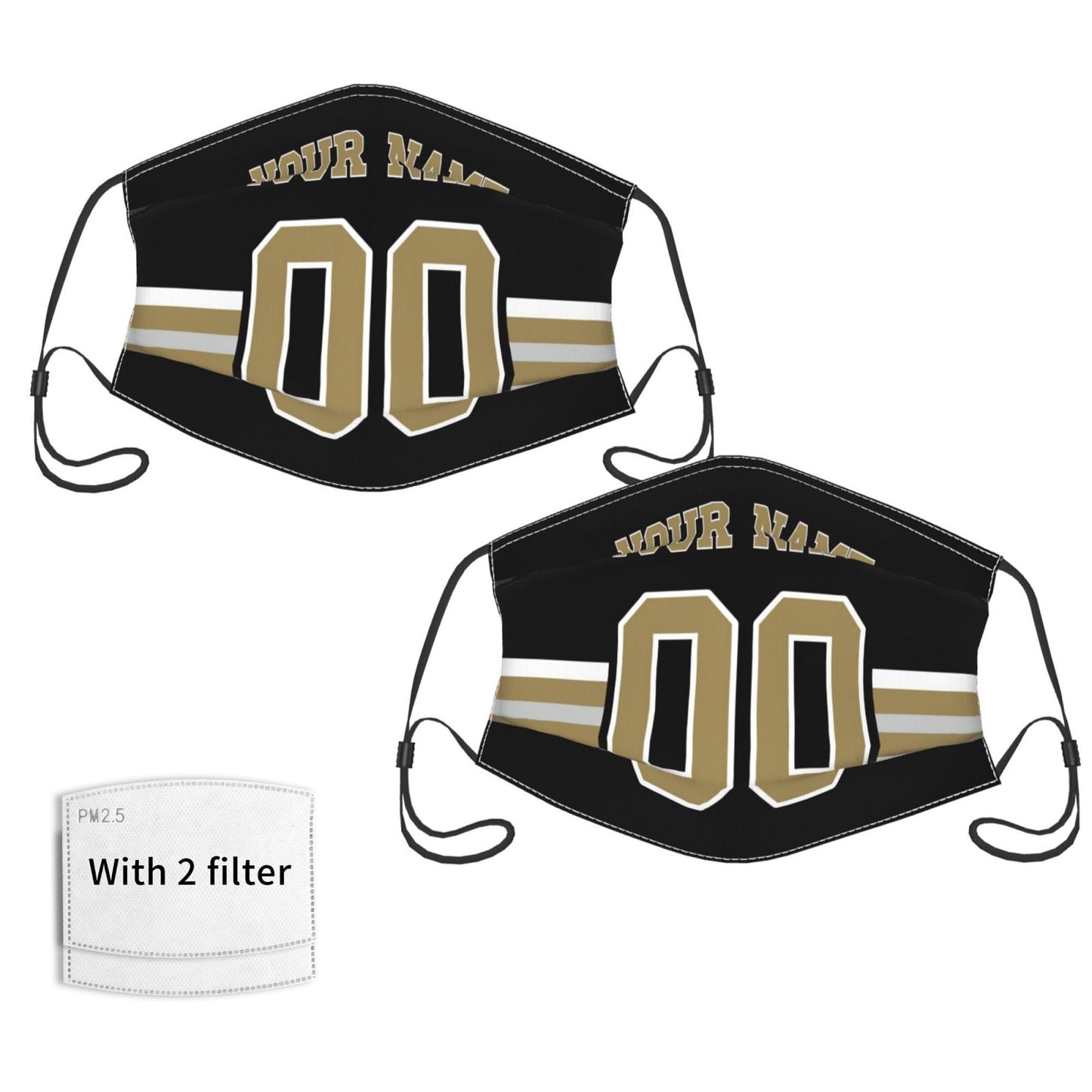 2-Pack New Orleans Saints Face Covering Football Team Decorative Adult Face Mask With Filters PM 2.5 Black