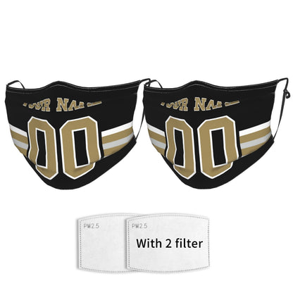 2-Pack New Orleans Saints Face Covering Football Team Decorative Adult Face Mask With Filters PM 2.5 Black