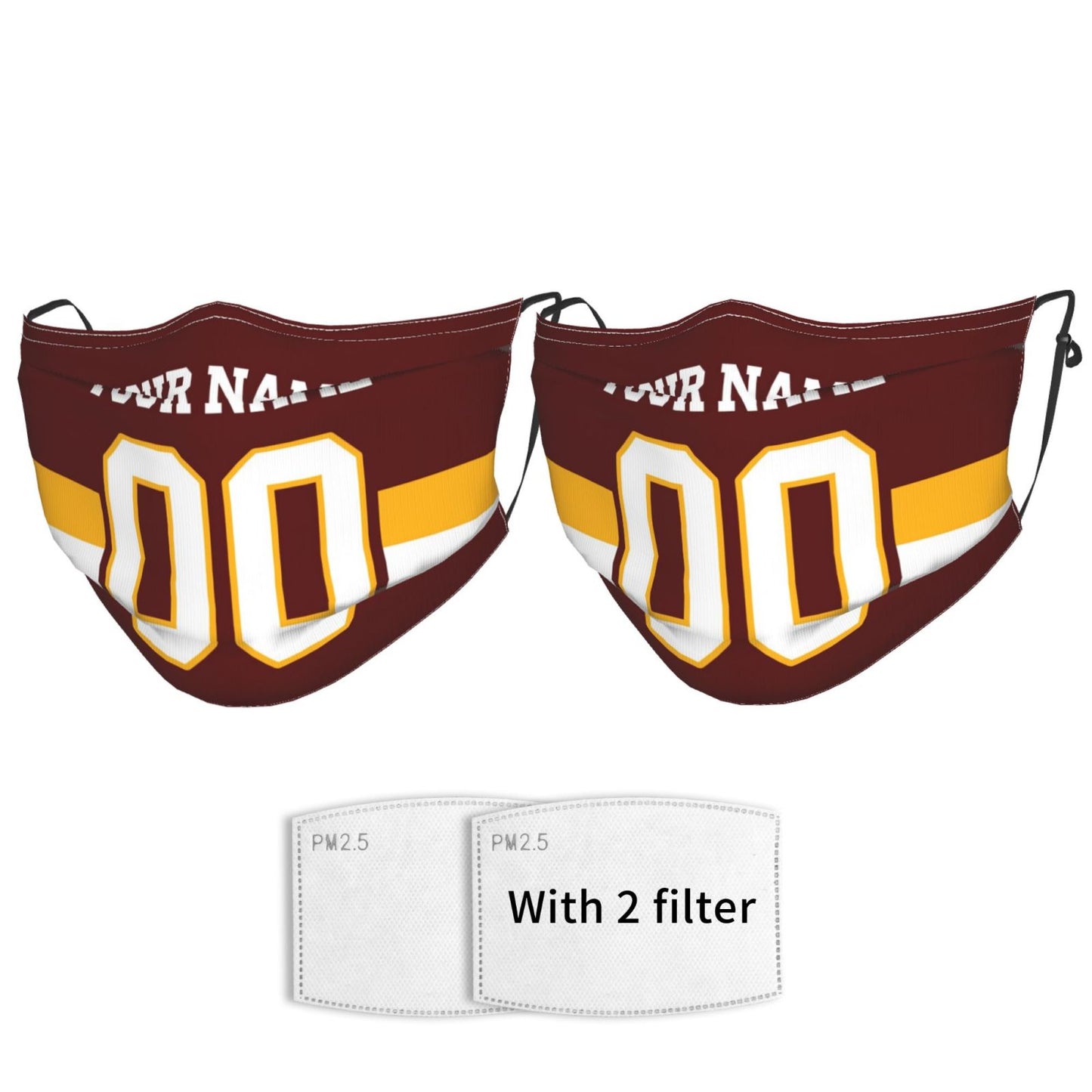 Custom Washington Commanders Face Covering Football Team Decorative Adult Face Mask With Filters PM 2.5 Burgundy 2-Pack