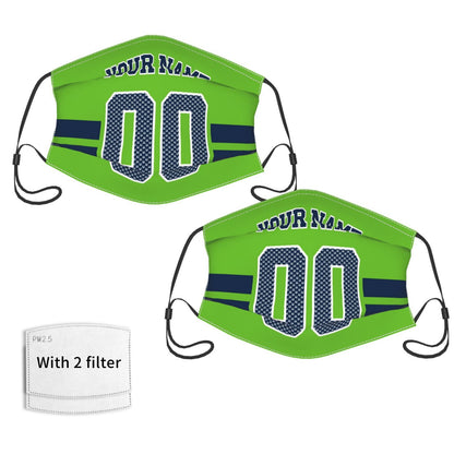 2-Pack Seattle Seahawks Face Covering Football Team Decorative Adult Face Mask With Filters PM 2.5 Green