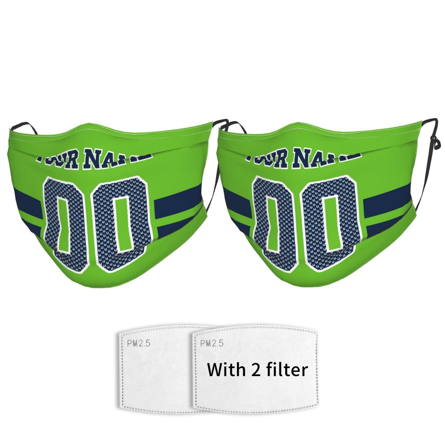 2-Pack Seattle Seahawks Face Covering Football Team Decorative Adult Face Mask With Filters PM 2.5 Green