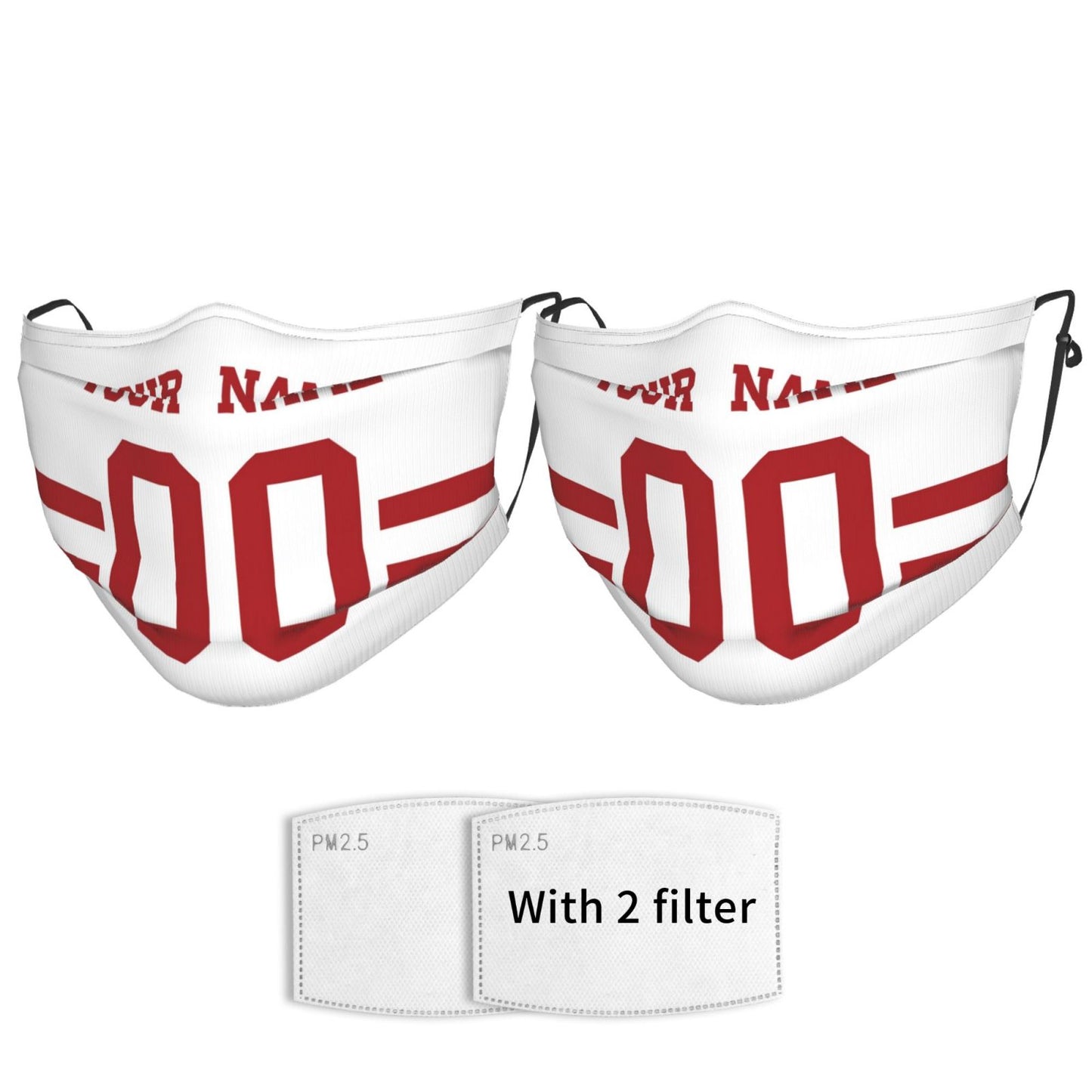 2-Pack San Francisco 49ers Face Covering Football Team Decorative Adult Face Mask With Filters PM 2.5 White