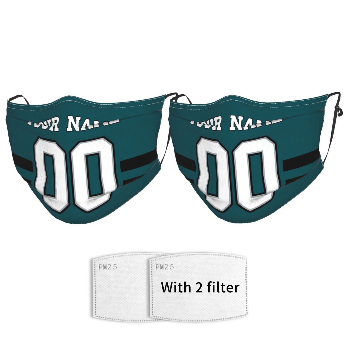 2-Pack Philadelphia Eagles Face Covering Football Team Decorative Adult Face Mask With Filters PM 2.5 Green