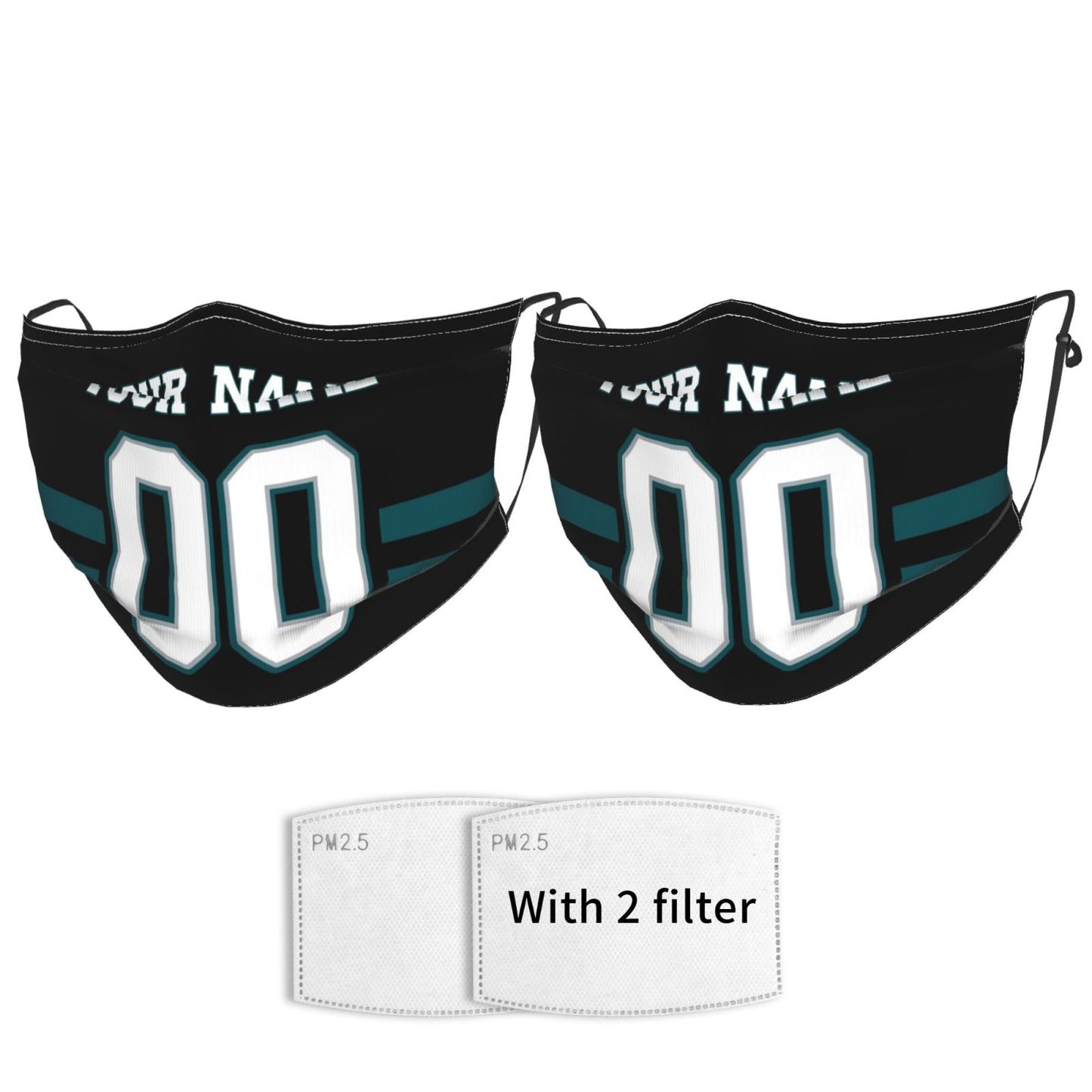 2-Pack Philadelphia Eagles Face Covering Football Team Decorative Adult Face Mask With Filters PM 2.5 Black