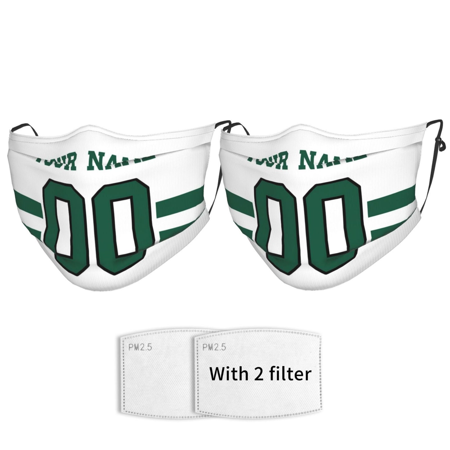 2-Pack New York Jets Face Covering Football Team Decorative Adult Face Mask With Filters PM 2.5 White