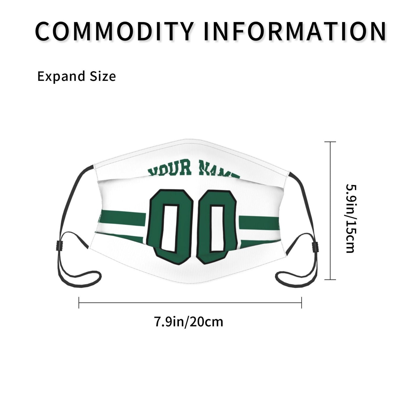 2-Pack New York Jets Face Covering Football Team Decorative Adult Face Mask With Filters PM 2.5 White
