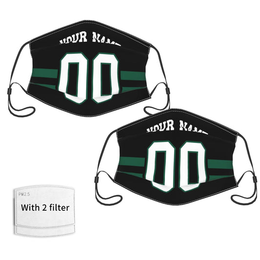 2-Pack New York Jets Face Covering Football Team Decorative Adult Face Mask With Filters PM 2.5 Black