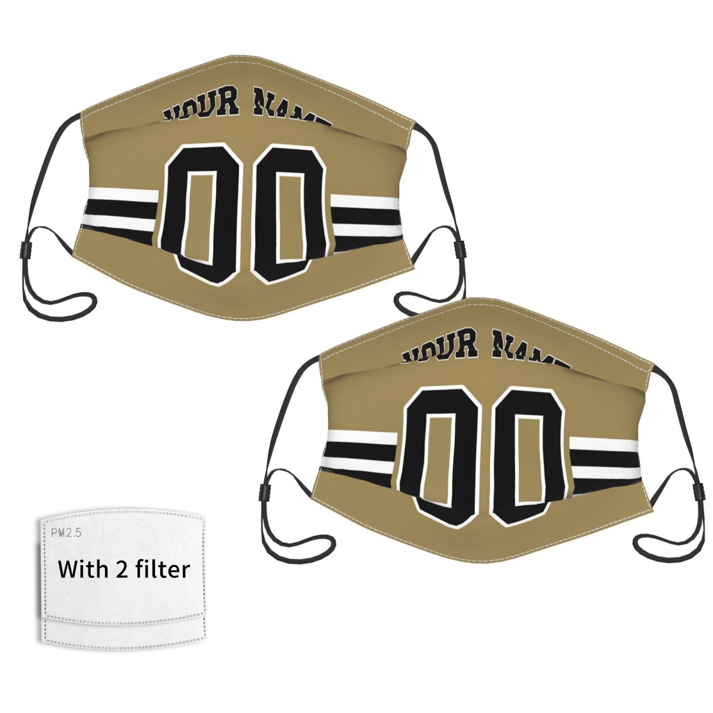 2-Pack New Orleans Saints Face Covering Football Team Decorative Adult Face Mask With Filters PM 2.5 Gold