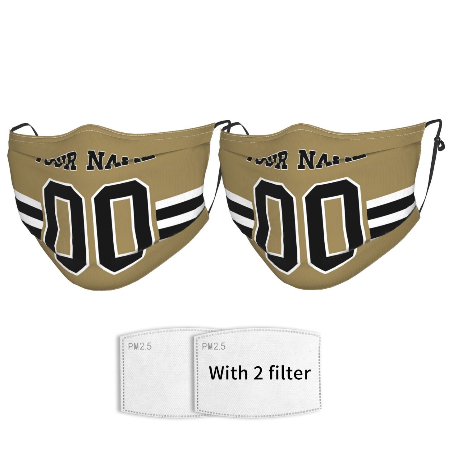 2-Pack New Orleans Saints Face Covering Football Team Decorative Adult Face Mask With Filters PM 2.5 Gold