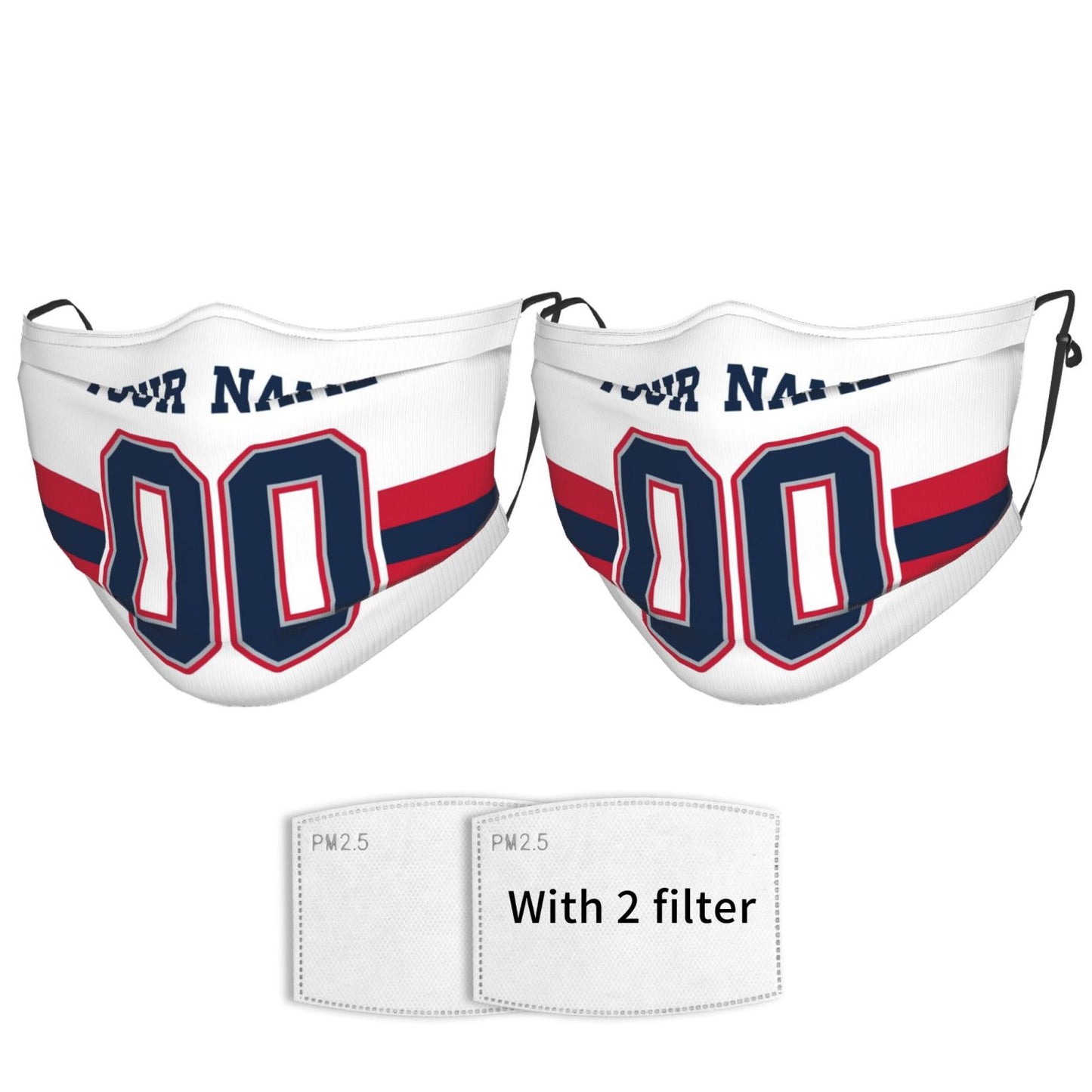 2-Pack New England Patriots Face Covering Football Team Decorative Adult Face Mask With Filters PM 2.5 White