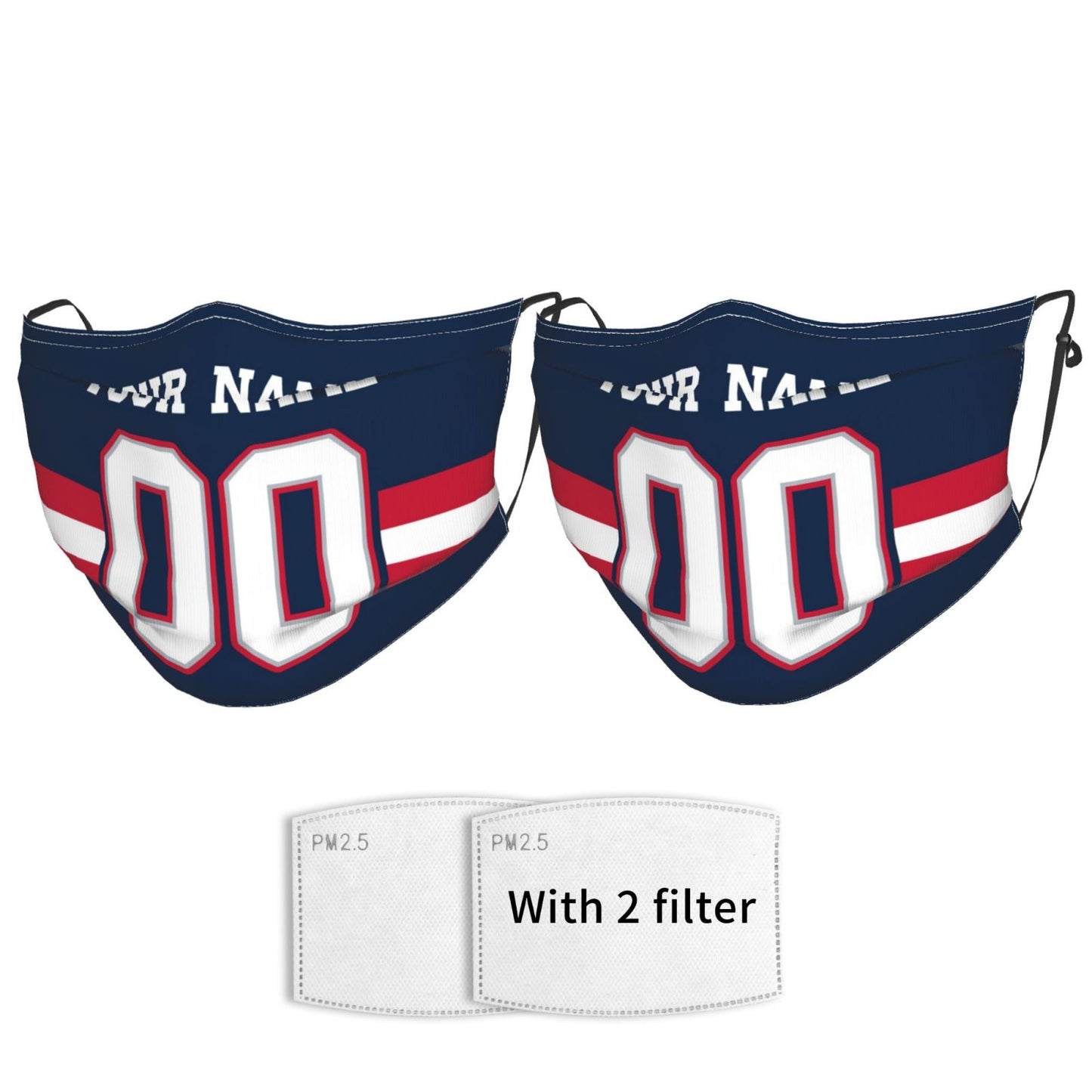 2-Pack New England Patriots Face Covering Football Team Decorative Adult Face Mask With Filters PM 2.5 Navy