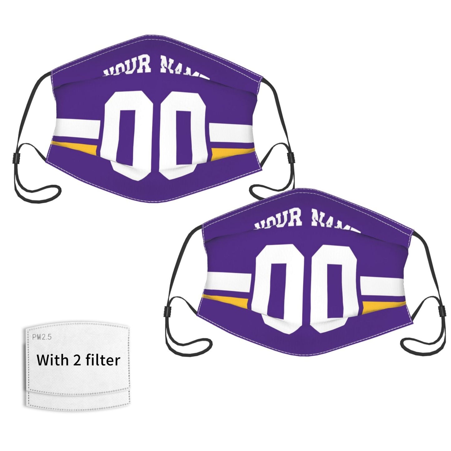 2-Pack Minnesota Vikings Face Covering Football Team Decorative Adult Face Mask With Filters PM 2.5 Purple