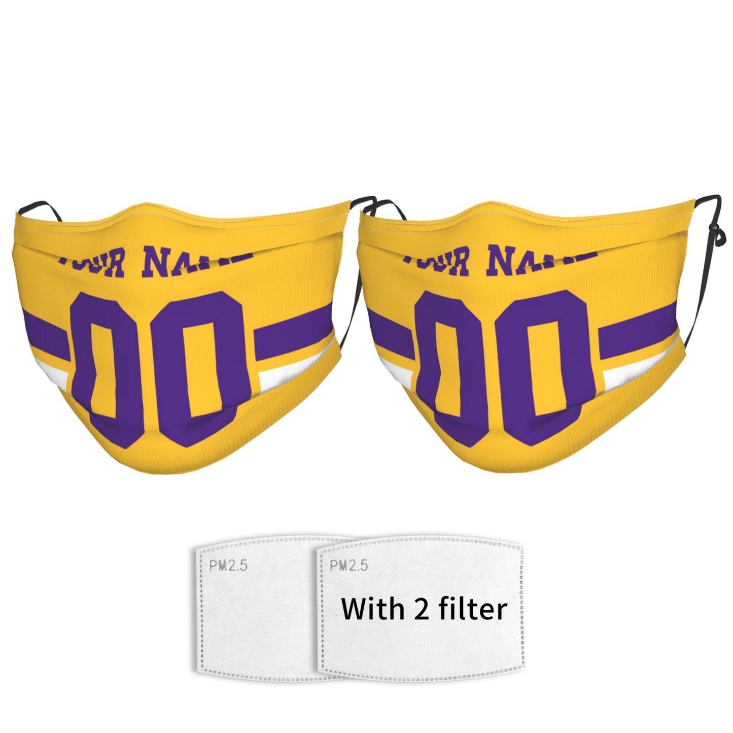 2-Pack Minnesota Vikings Face Covering Football Team Decorative Adult Face Mask With Filters PM 2.5 Gold