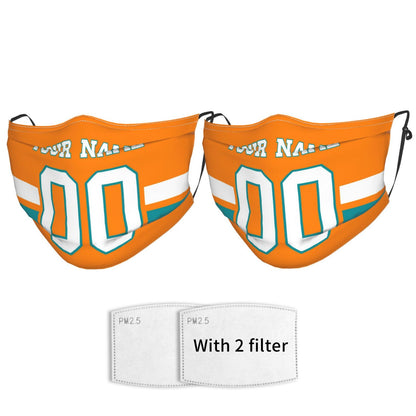 2-Pack Miami Dolphins Face Covering Football Team Decorative Adult Face Mask With Filters PM 2.5 Orange