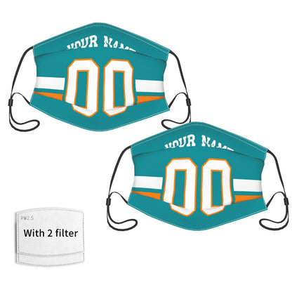 2-Pack Miami Dolphins Face Covering Football Team Decorative Adult Face Mask With Filters PM 2.5 Aqua