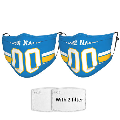 2-Pack Los Angeles Chargers Face Covering Football Team Decorative Adult Face Mask With Filters PM 2.5 Powder Blue