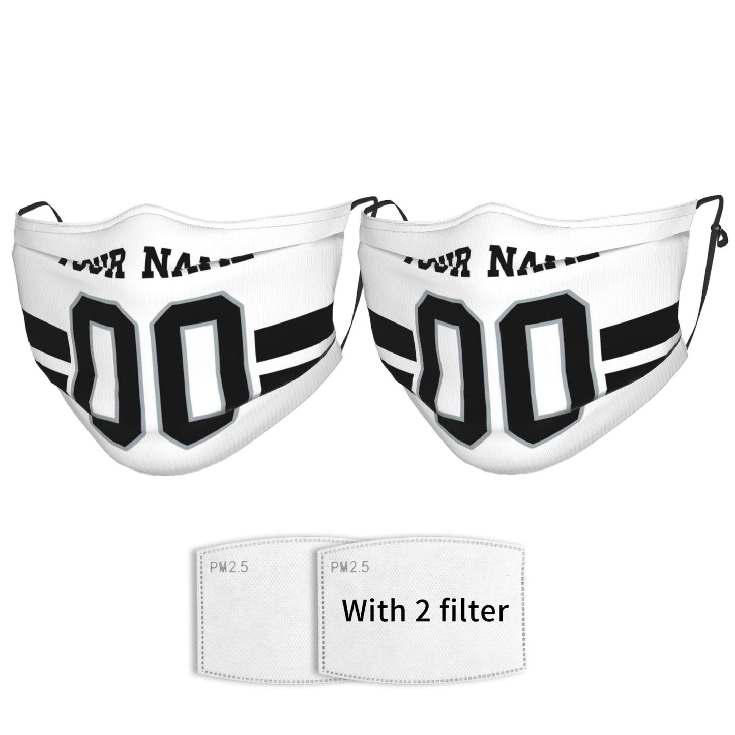 2-Pack Las Vegas Raiders Face Covering Football Team Decorative Adult Face Mask With Filters PM 2.5 White
